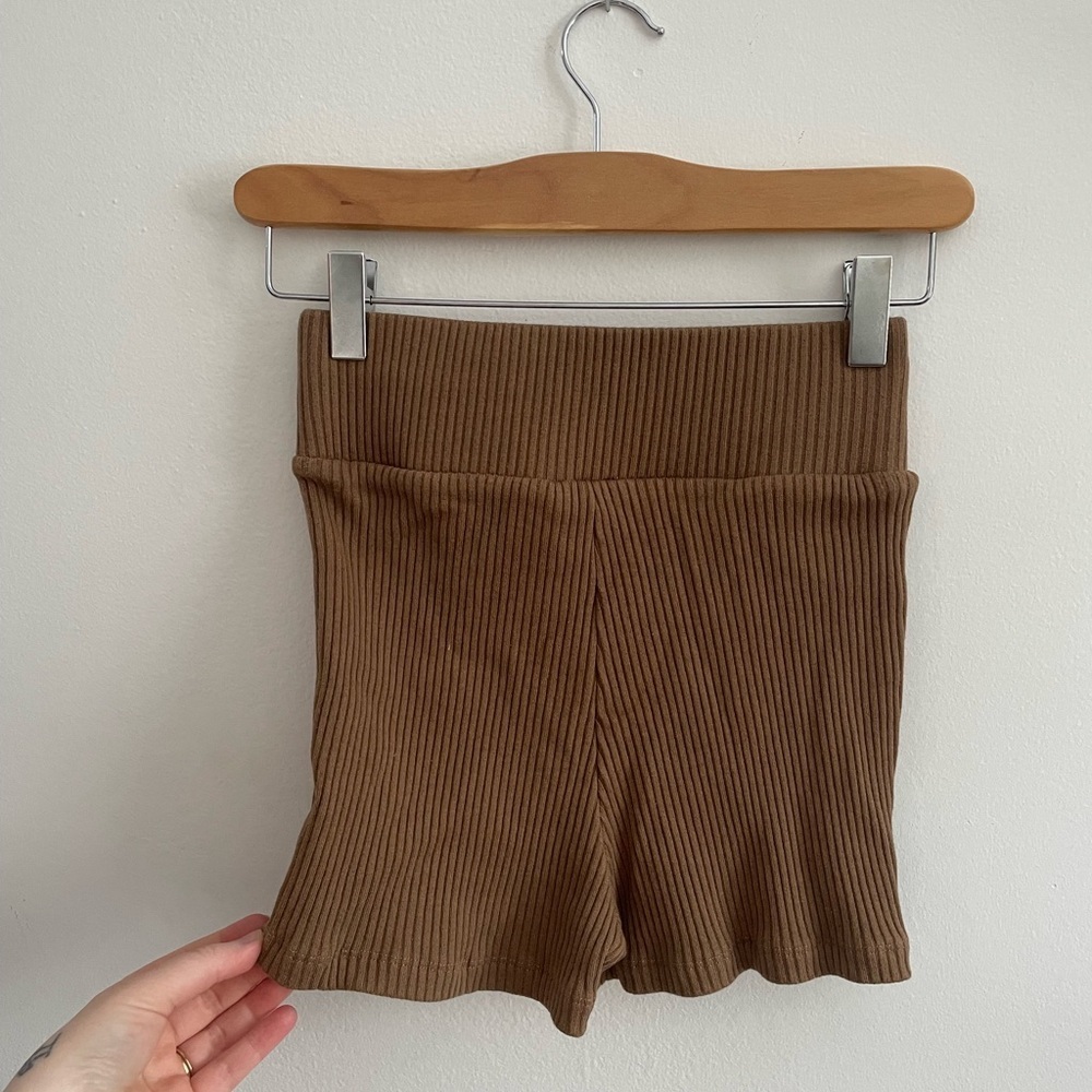 🦋3/$50 Earthy Zara Ribbed Brown High-Waisted Cozy Lounge Clean Girl Shorts S